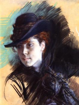 Giovanni Boldini : Girl In A Black Hat